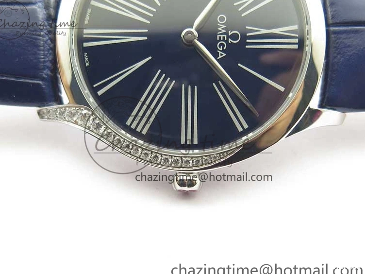 0422 Ladies’ De Ville Trésor Diamond Blue Dial Blue Fabric Watch OXF 1:1 Best Edition Swiss Quartz Upgraded 7892